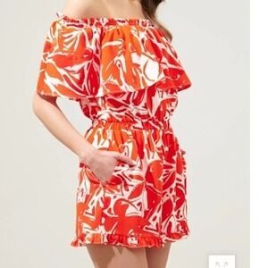 Sugarlips Off Shoulder Romper Floral Print Ruffle Trim Elastic Waist Sz Sm New